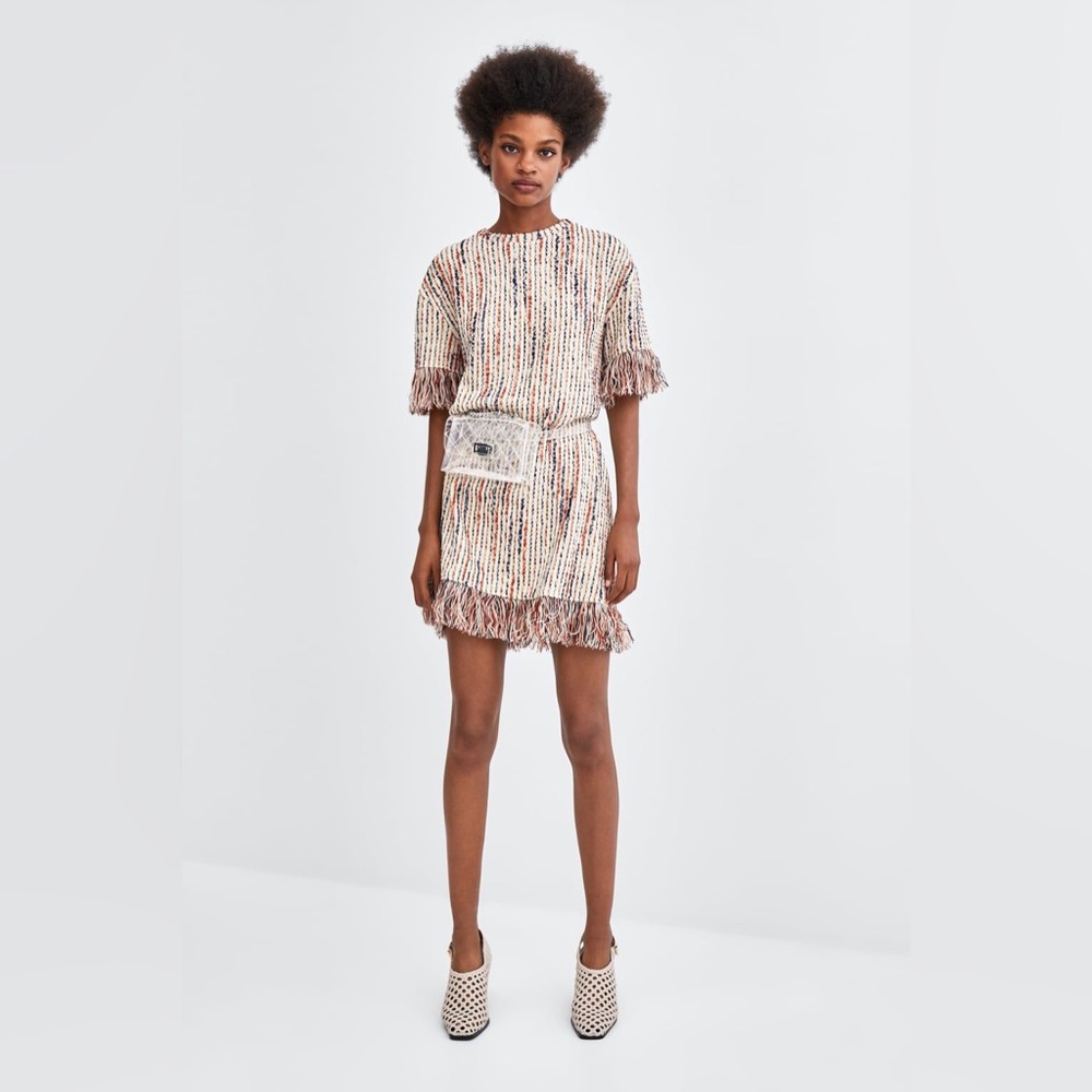 ZARA multicolor tweed fringe dress